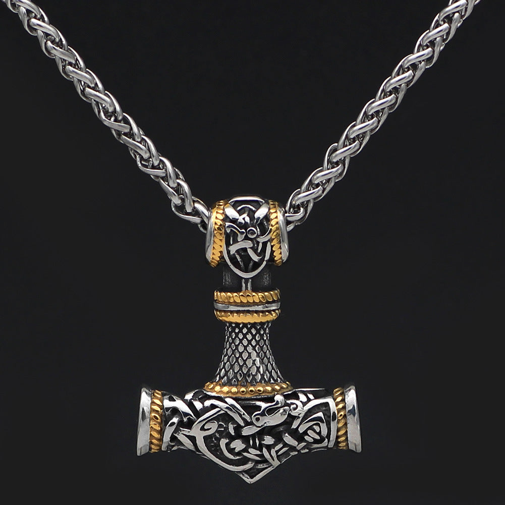 Collier Pendentif Marteau Viking Nordique avec Runes