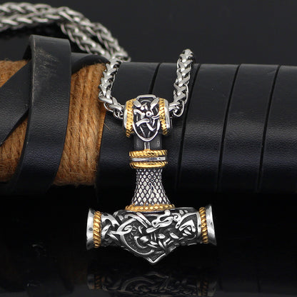 Collier Pendentif Marteau Viking Nordique avec Runes