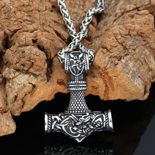 Collier Pendentif Marteau Viking Nordique avec Runes